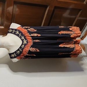 Sol Beach Cover-Up Midi Dress One Size Flowy Dress Black Orange